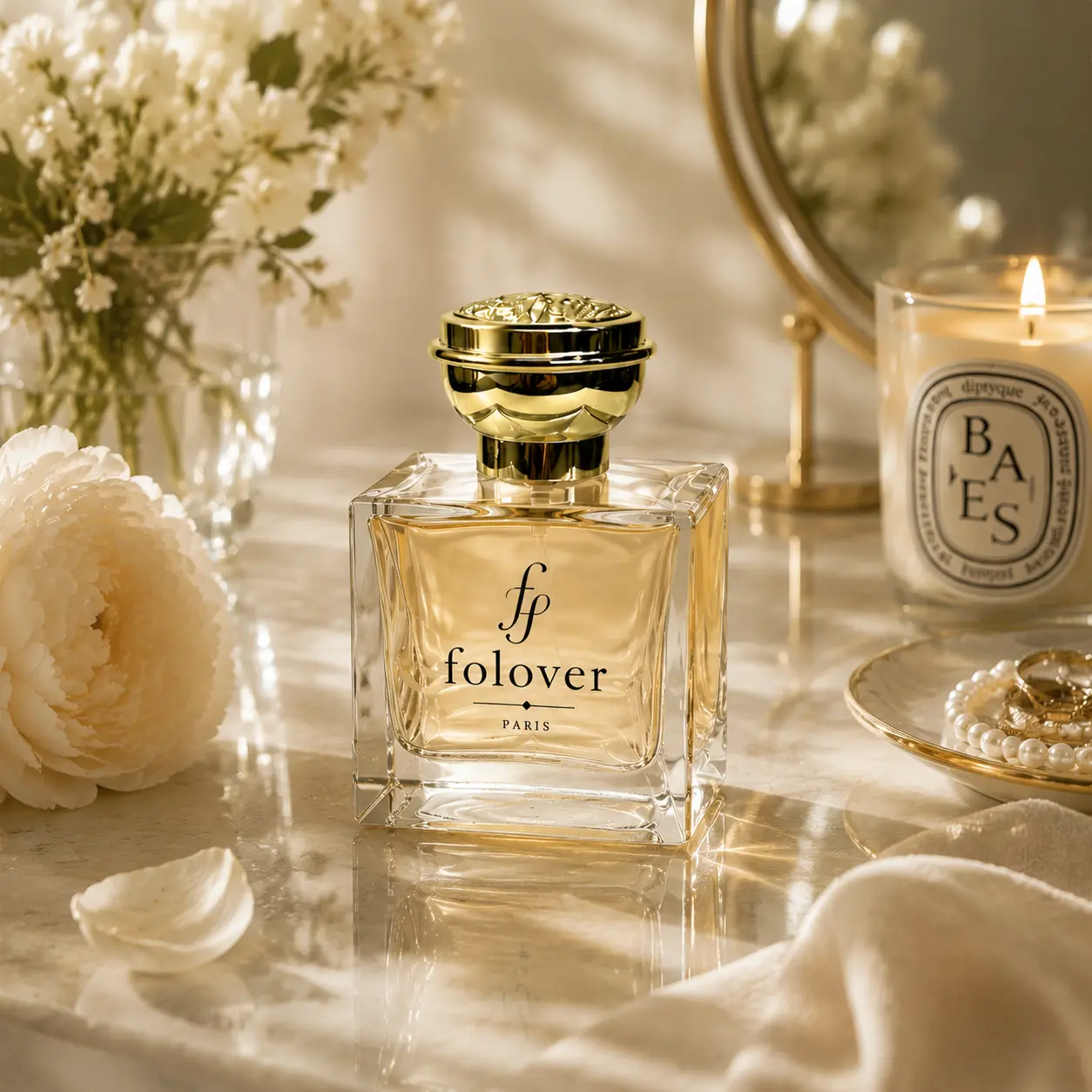 100ml Square Heavy Base Perfume Bottle Packaging Scene 100ml square heavy base perfume bottle presented in a fragrance packaging application scene