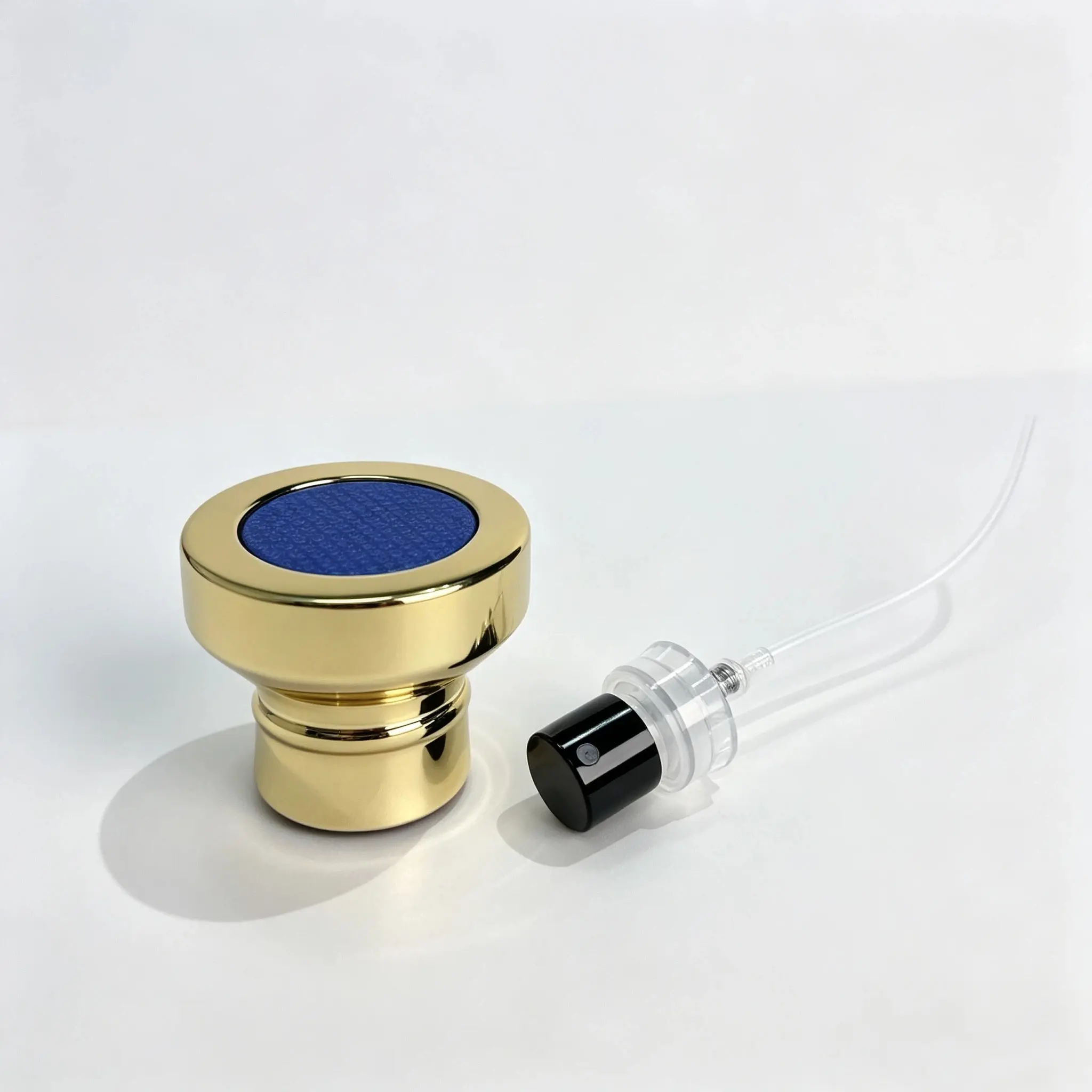 Gold Cap and Spray Pump Components Gold decorative cap and matching perfume spray pump for the 100ml ribbed glass bottle