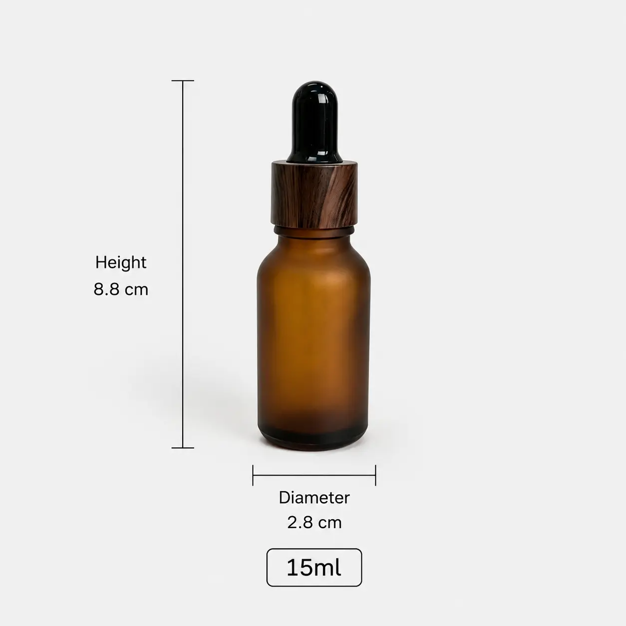 15ml Serum Dropper Bottle Dimensions and Capacity 15ml serum dropper bottle dimensions showing 28 × 28 × 88 mm overall size and 66 mm bottle height without the cap.